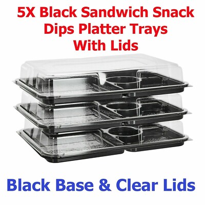 5X Large Sandwich Snacks Dips Trays With Lids BLACK For Party Events Food Buffet-image