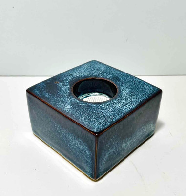 Tea Light Candle Holder 3.75” Square Blues Glazed Stoneware Studio Art Pottery-image