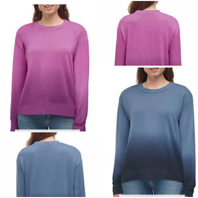 SPLENDID Womens Top Blue/Pink Dip Dye Pullover Long Sleeve Relaxed Fit L & XLNWT-image