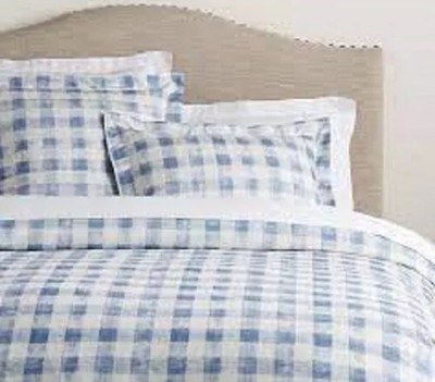 Pottery Barn Rhett King Duvet Cover Blue Plaid Check Linen-image