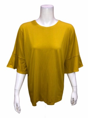 Studio by Denim & Co. Round Neck Elbow Bell Sleeves Hi-Low Hem Top Medium Size -image
