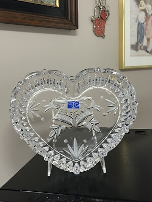 Studio Nova Crystal Heart Shape Dish 9” Anniversary BELLS Embossed Frosted-image