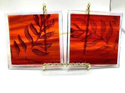 Signed Set of 2 Fused Glass Coasters Studio Art Glass by Jan Wade or Wait? -image