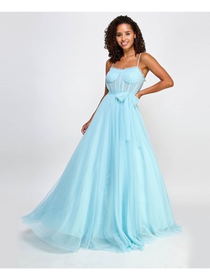 CITY STUDIO Womens Blue Bustier-style Bodice Tie S Dress Juniors 1314-image