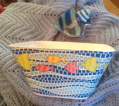 2 pc. Tropical fish large Snack bowl and dip set ~ Luau Hawaiian pair-image