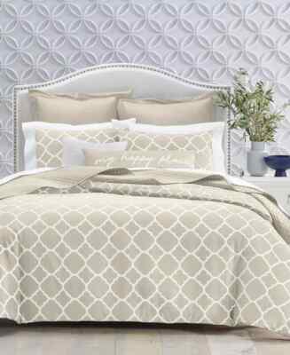 $200 Charter Club Beige 300 Thread Count Geometric Dove 3 PC Comforter Set King-image