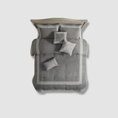 Madison Park Gray 7pc King Noah Microsuede Comforter Set-image
