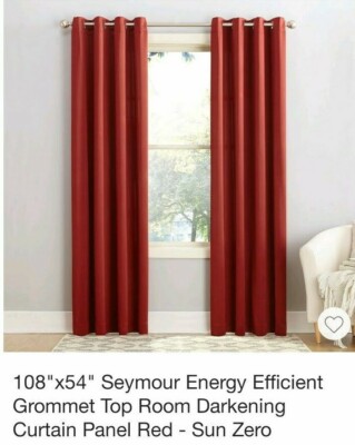 Seymour Energy Efficient Grommet Top Room Darkening Curtain Panel- Red-image