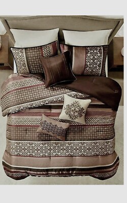 Madison Park Queen size Comforter Set LODGE camp cabine brown burgundy dark-image