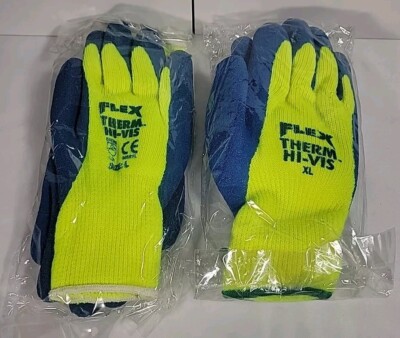 (2-Pk) MCR Safety Hi-Vis Insulated Latex Dipped Palm Winter Work Glove Blue -image