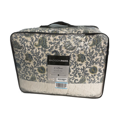 Madison Park Cotton Coverlet Set Cottage Design King 6-Piece SET NEW Pillows, sh-image
