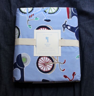 NEW Pottery Barn kids bicycle velo Duvet Cover   Full / queen & one sham 2pc-image