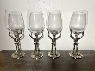 4 POTTERY BARN SKELETON WINE GLASSES !-image