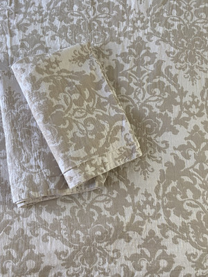 Pottery Barn Linen Blend KING DUVET Cover Jacquard Medallion 2 EURO SHAMS Taupe-image