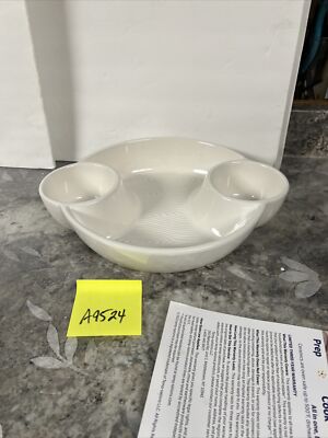 13.5”  Temptations Divided Platter W/Built-in Dip Bowls Server White Woodland-image