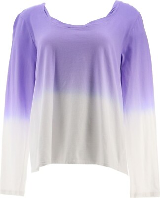 Candace Cameron Bure The Ocean Dipped Long-Sleeve Tee Ultra Violet L NWOT (635)-image