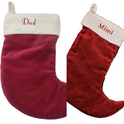Pottery Barn Christmas Holiday Elf Stocking Pair Red White Velvet MIMI DAD 12