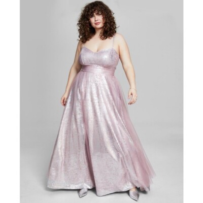 City Studio Trendy Foil-Knit Sleeveless Gown Mauve/Silver Size 5 New-image