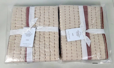 NIP- Pottery Barn - SET OF 2 - Nellie Pickstitch Tassel Shams STANDARD Beige Red-image