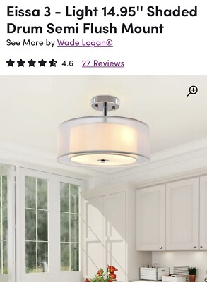 Eissa 3 light 15” shaded drum semi flush mount light fixtures -image
