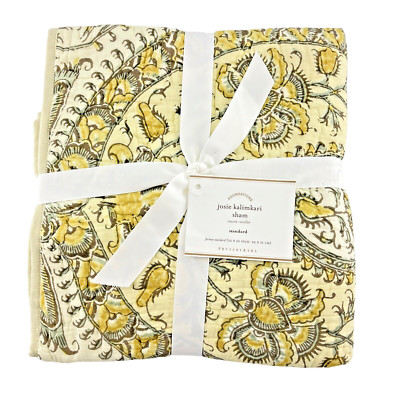 Pottery Barn Pillow Sham Cover Josie Kalimkari Yellow  Cream 20