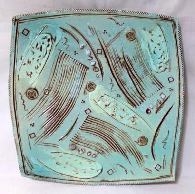 Signed Cunningham Brutal Mid Century Modern Studio Art Pottery Tray-image