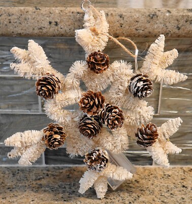 New Pottery Barn LIT Bottlebrush SNOWFLAKE Pinecones Christmas Holiday Ornament-image