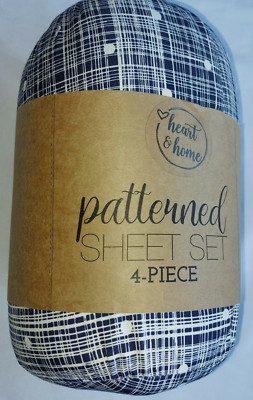 Ienjoy Heart & Home 4-Piece Patterned Sheet Set, King, Navy-image
