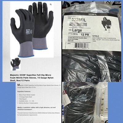 Majestic 3228F SuperDex Full Dip Micro Foam Nitrile Palm Gloves, LARGE 15 Gauge-image