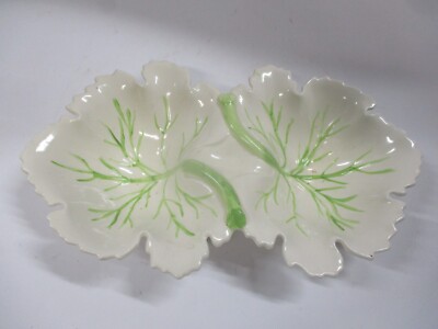 Vintage Double Leaf Studio Art Pottery Candy Dish-image