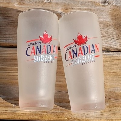 Molson Canadian Sun Zero Draught Glass PAIR Frosted PINT Glasses-image