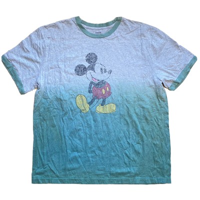 Disney Mickey Mouse Tee Shirt Adult Men's XL Green Ombre Dip Dyed Vtg Ringer T-image