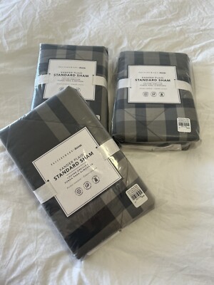 Pottery Barn Dorm | Lot (3) | Xander Plaid Standard Shams Classic Gray NIP-image