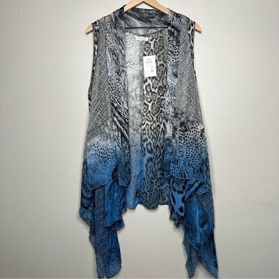 NEW Adore Women Duster Cardigan XL Snake Animal Print Dip Dye Handkerchief Gray-image