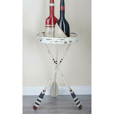 Nautical Side Table, Oar Legs Tripod Base, Distressed Iron, Coastal Beach Accent-image