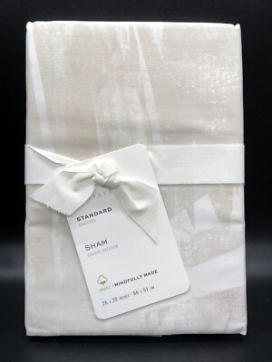 Pottery Barn Layla Palm Frond Organic Percale Standard Sham Neutral Print NWT-image