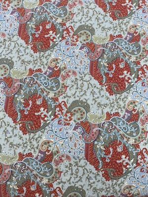 Pottery Barn Monreal  FULL/QUEEN DUVET COVER 83x91 Red Rust Green Paisley Italy-image