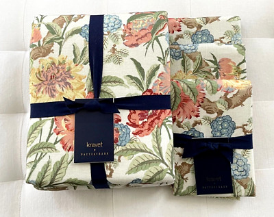 Pottery Barn KRAVET GARDEN FLORAL IKAT Duvet Cover King & 3 Euro Shams NWT-image