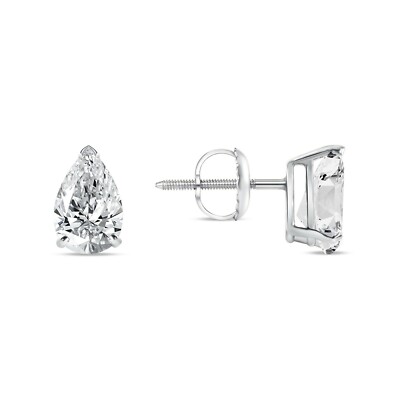 1 Ct Created Diamond Real 14K White Gold Pear Teardrop Earrings Studs Screw Back-image