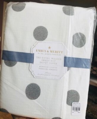 Pottery Barn Polka Dot Duvet Cover White Gray Queen Emily Meritt Twill Dots Kid-image