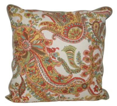 Pottery Barn Felicity Paisley Cotton Pillow 20x20 With Linen Trim & Down Insert-image