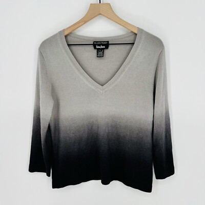 Ellen Tracy For Neiman Marcus Dip Dye Cashmere Silk Blend V Neck Sweater Size L-image