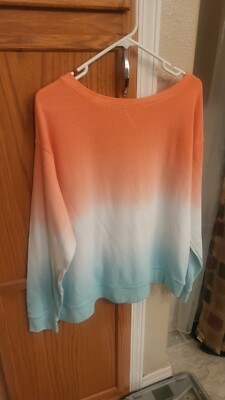 SPLENDID Womens Shirt Thermal Dip Tie Dye Long Sleeve Top (PEACH TEAL CORAL) L-image