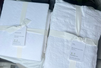 NEW POTTERY BARN Belgian Flax Linen KING Duvet & KING size Sheet set in White-image