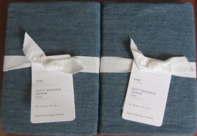 Pottery Barn SOFT WASHED DENIM  Two KING Shams NWT-image