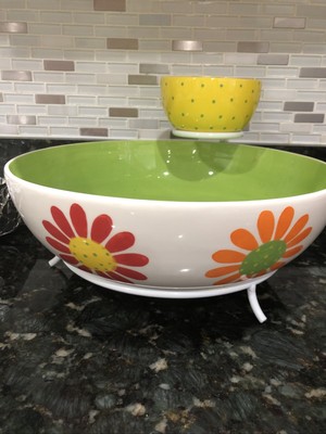 Flowers Chip And Dip Vintage Bowl Rim Pacific EUC Oven Safe Large Rare-image