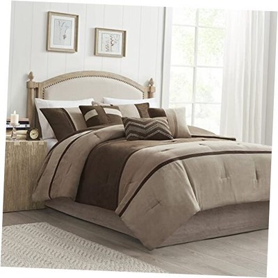  Palisades Comforter Set Modern Faux Suede King (104 in x 92 in) Brown 7pcs-image