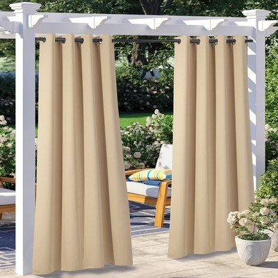 Outdoor Curtains for Patio Waterproof 84 inches Long 2 Panels Set, Weatherpro...-image