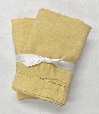 NEW Pottery Barn Belgian Flax Linen EURO Pillow Shams~SET OF 2~Daffodil Yellow-image
