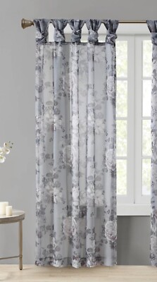 Madison Park Simone Floral Design Sheer Single Window Curtain Voile Privacy-image